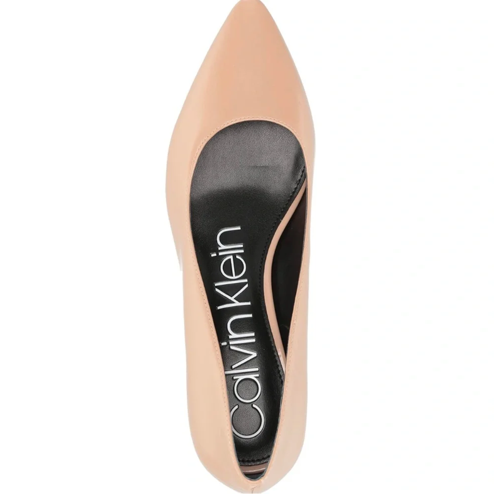 NIB Calvin Klein Nita Leather Heeled Pumps sz 6.5 Nude  Desert Sand - Picture 2 of 14